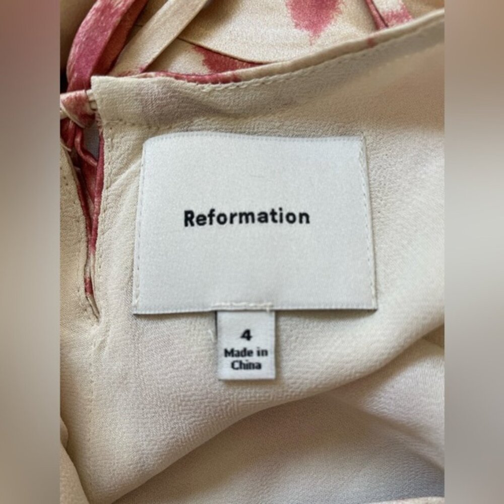NEW Reformation Anaiis Long Silk Dress Cameo Rose Pink Cream Floral | size 4 - Picture 9 of 12